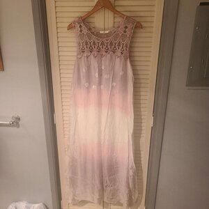 Ljve Made In Italy Boho Lilac Rose Chiffon Lace Dress OS/L
